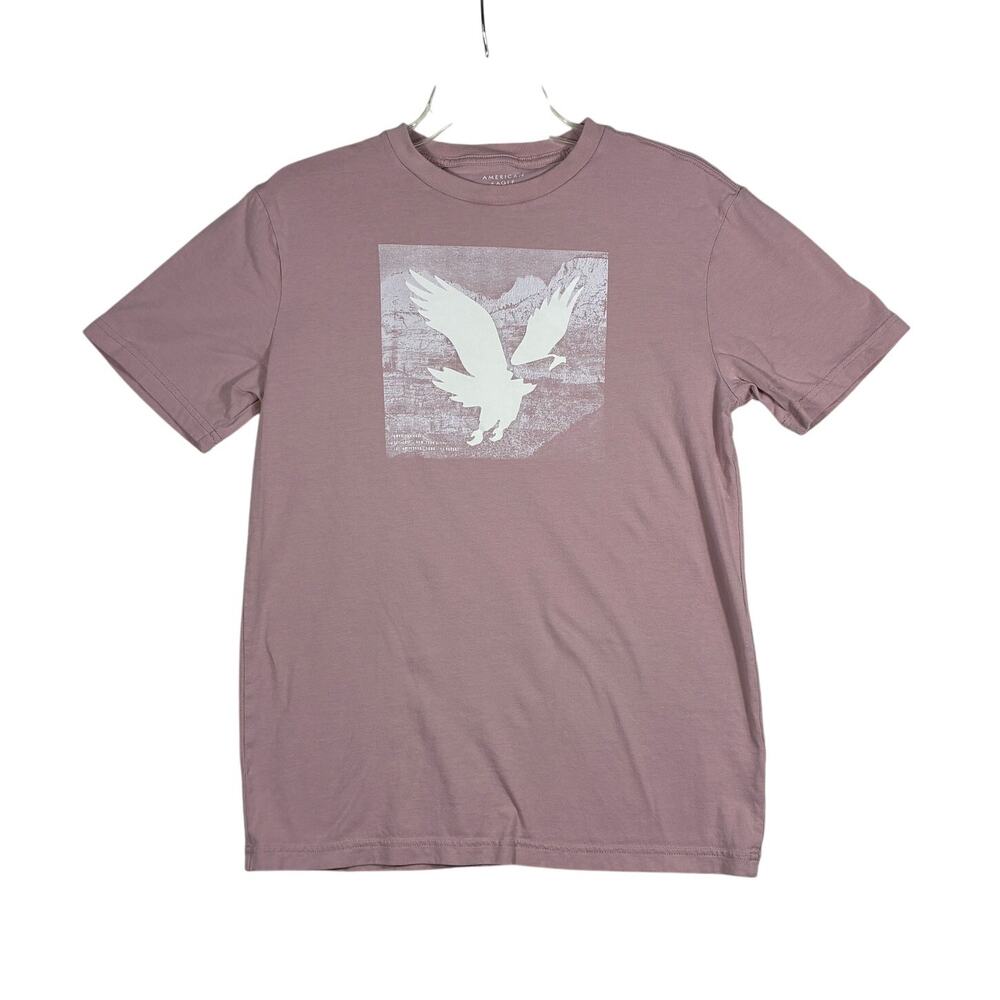 American Eagle Mens Shirt Size Small Standard Fit Super Soft Graphic Pink Crew